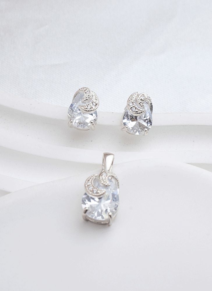 Conjunto Circones Ovalados Plata Fina