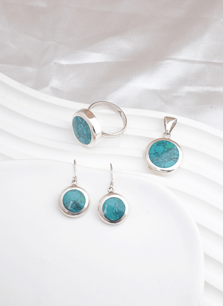 Conjunto Malaquita Plata - Colgante, Aros y Anillo