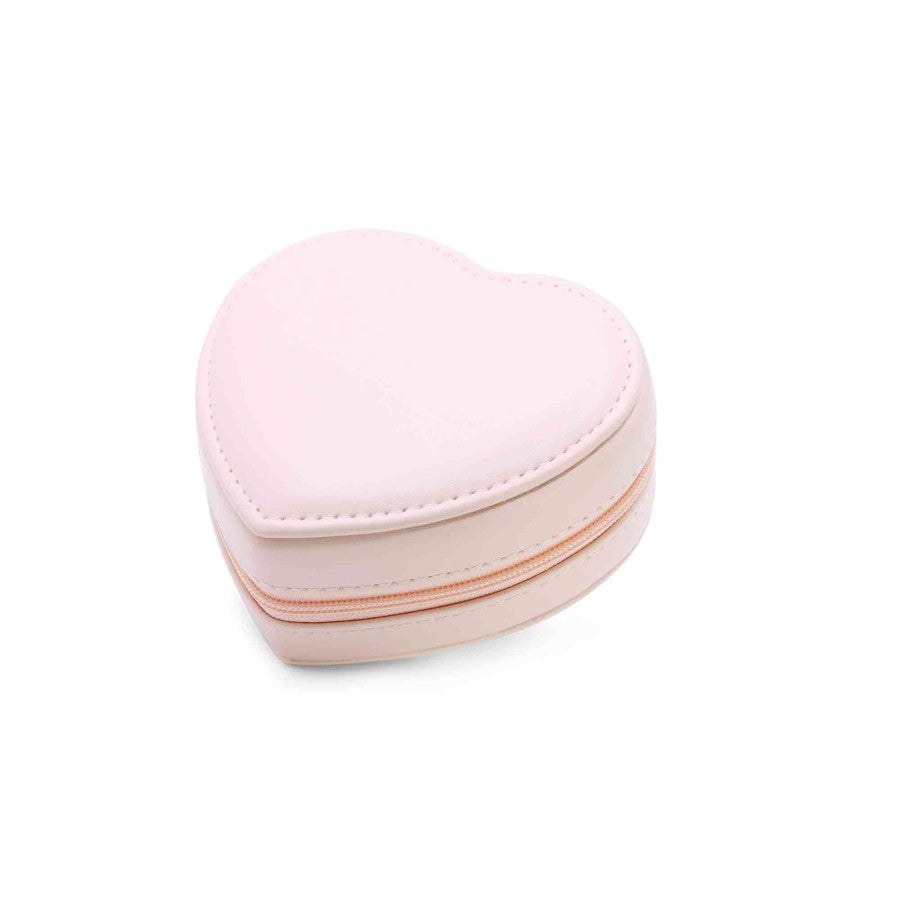 joyero corazón rosado mixto anillos y cadena