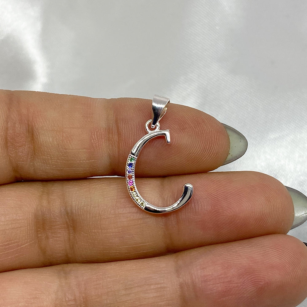 Rainbow Letter ABC Pendant in Silver