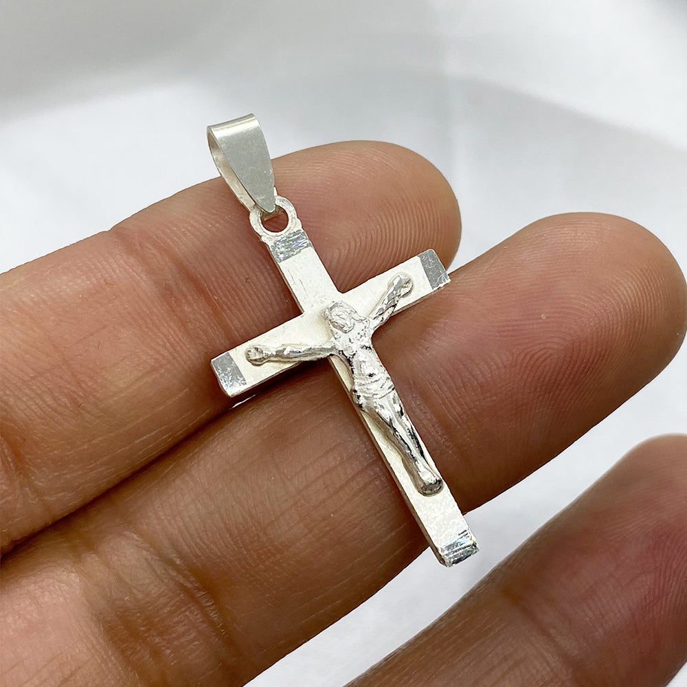 Colgante Cruz Cristo satinada N1-N2 en Plata