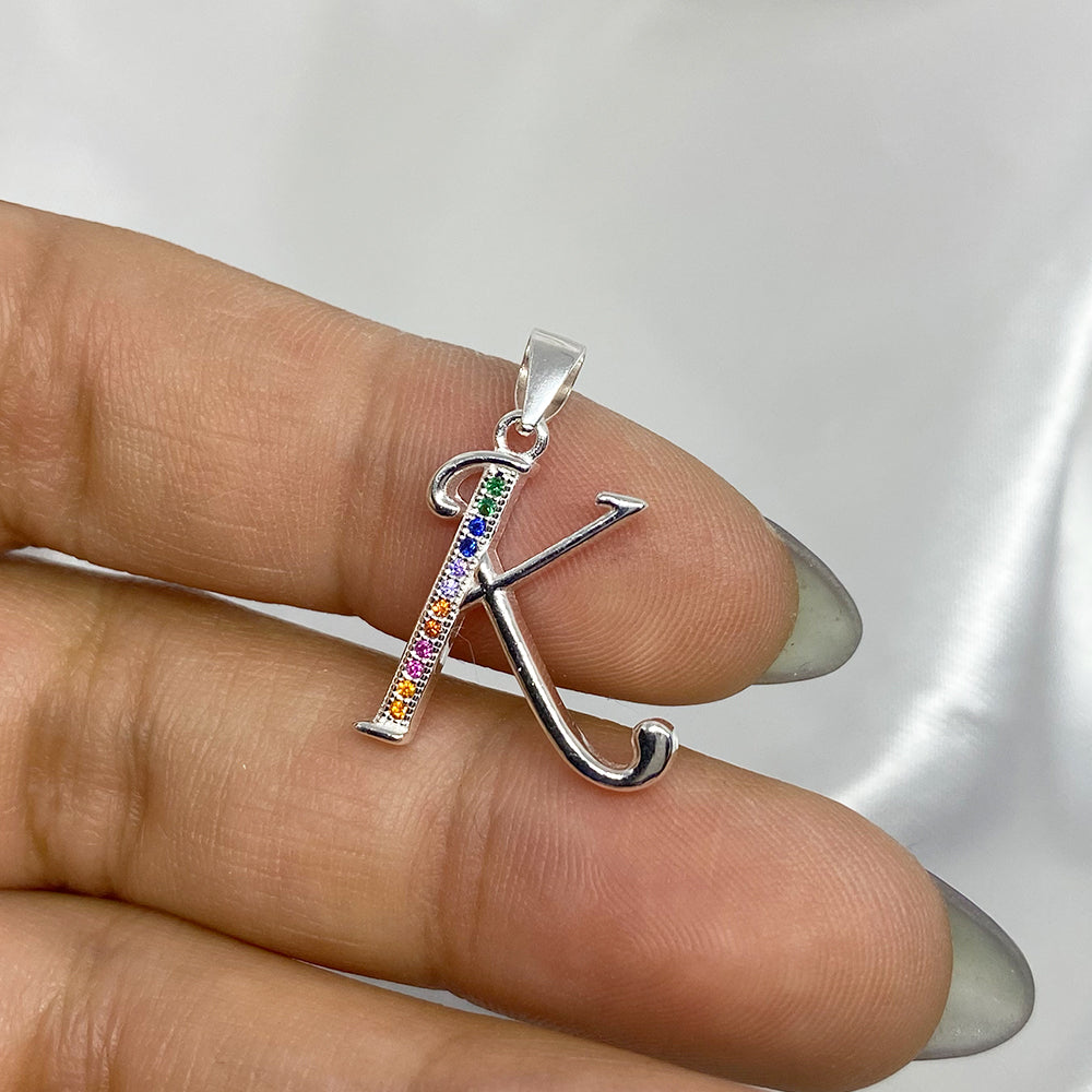 Rainbow Letter JK Pendant in Silver
