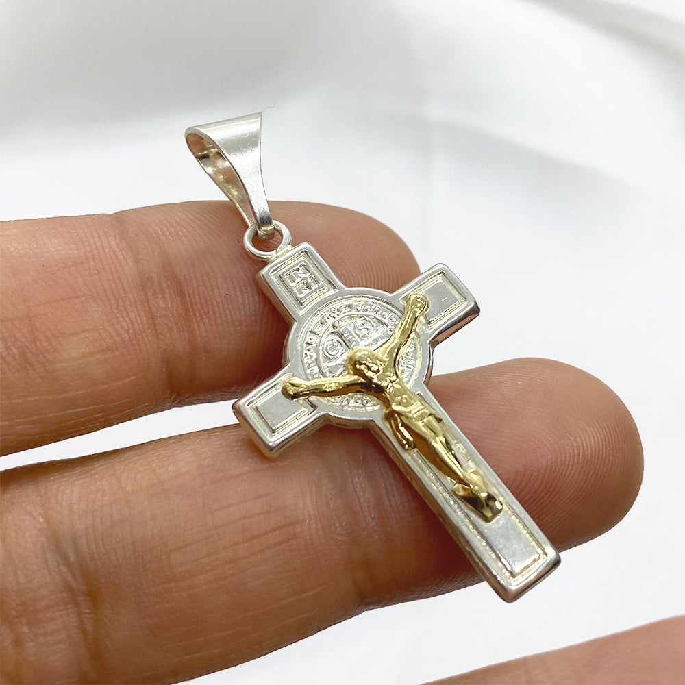 Silver Cross Pendant with Gold 28mm.