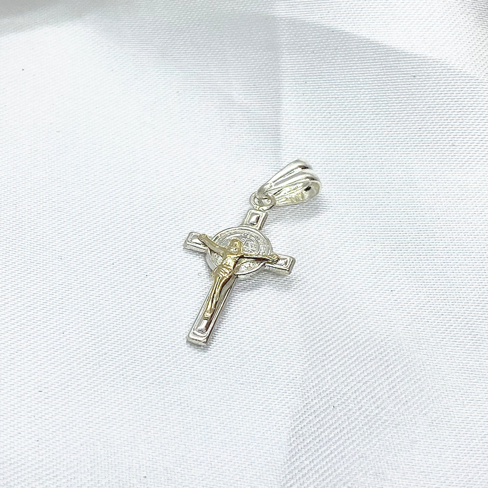 Silver Cross Pendant with Gold 28mm.