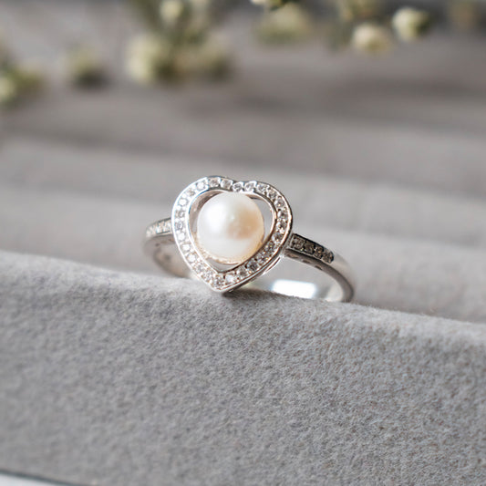 Silver Pearl Heart Ring