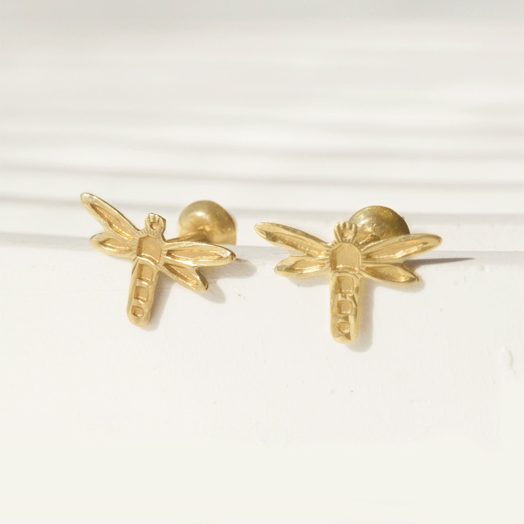 Aros Libélula en Oro Amarillo 18 k.