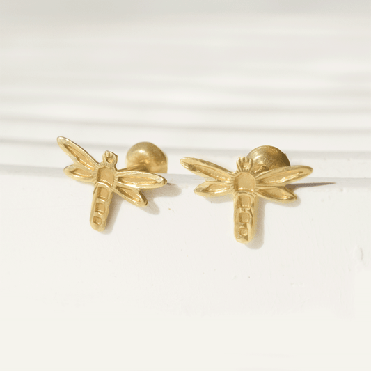Aros Libélula en Oro Amarillo 18 k.