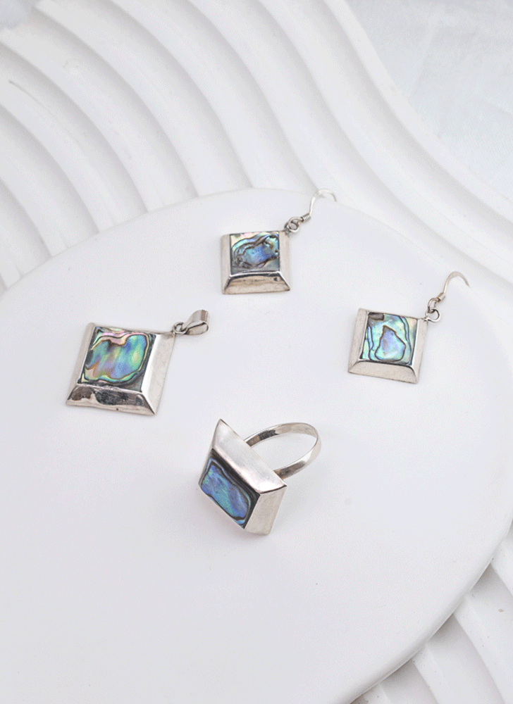 Conjunto Abalone Iridiscente Plata 925