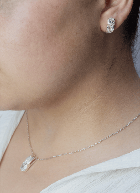 Conjunto Circones Plata Fina - Colgante y Aros