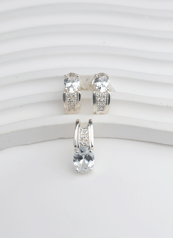 Conjunto Circones Plata Fina - Colgante y Aros