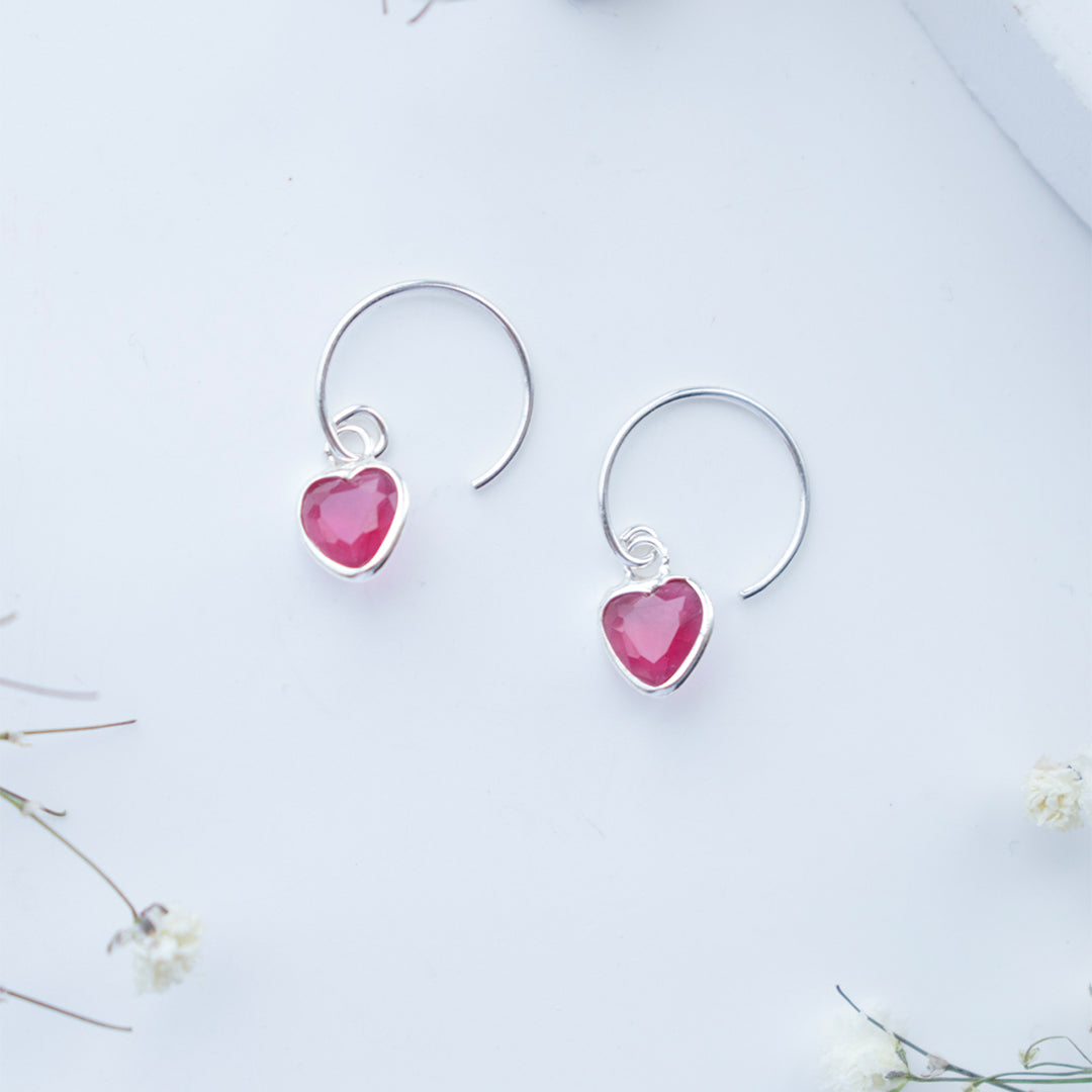 Aros Corazón Rubí en Plata