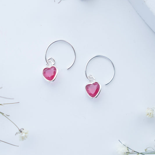 Aros Corazón Rubí en Plata