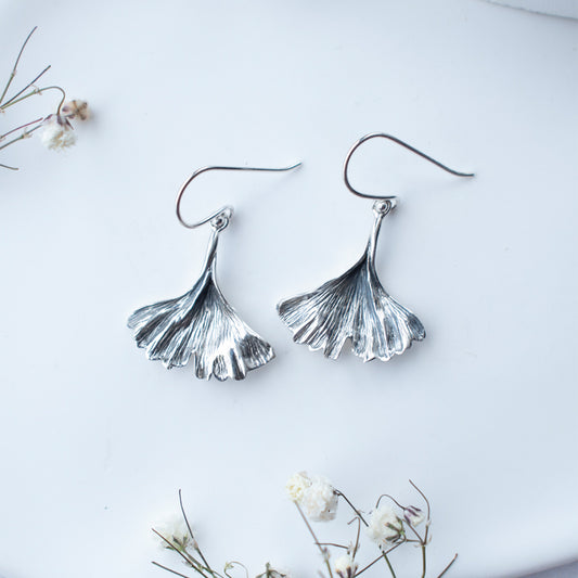 Aros Hojas Ginkgo en Plata