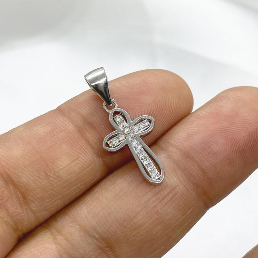 Silver Cross Pendant and Zircons 23mm.