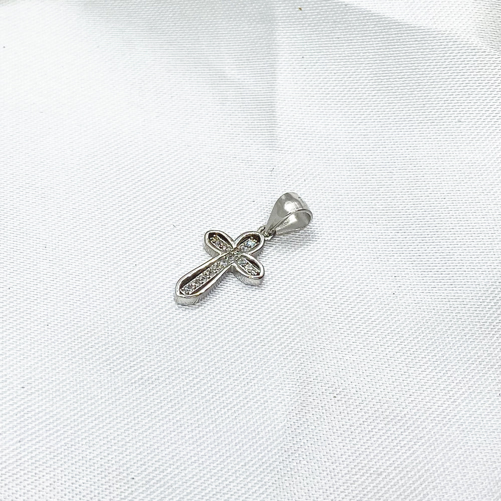 Silver Cross Pendant and Zircons 23mm.