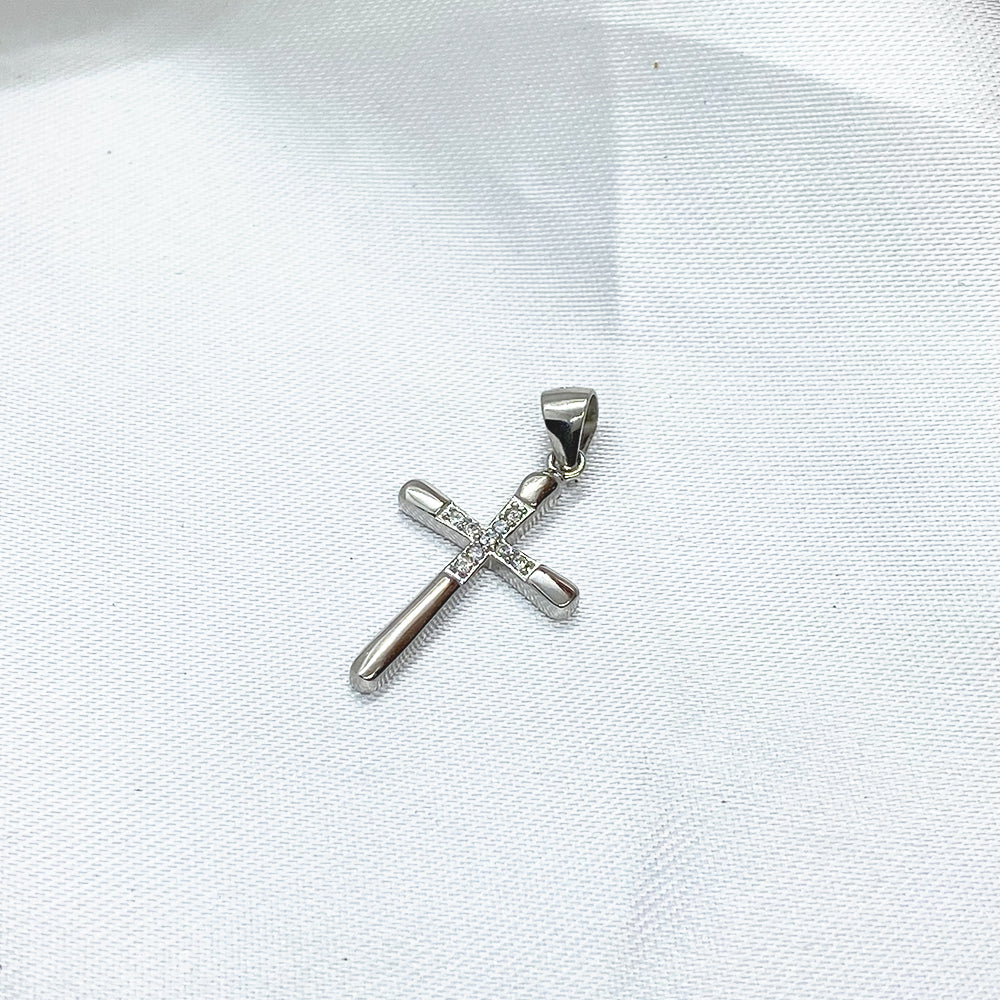 Silver Cross Pendant and Zircons 30mm.