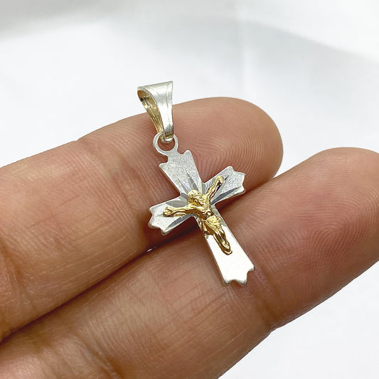 Silver and Gold Cross Pendant 20mm.