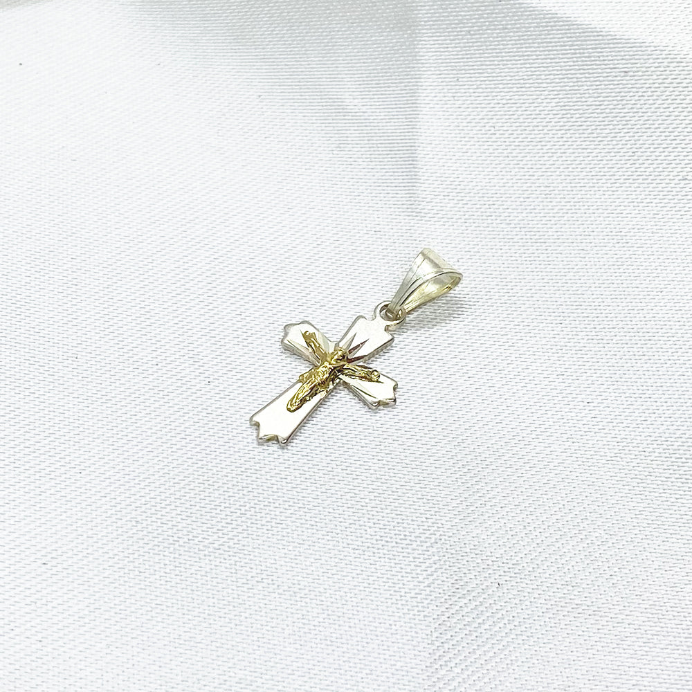 Silver and Gold Cross Pendant 20mm.