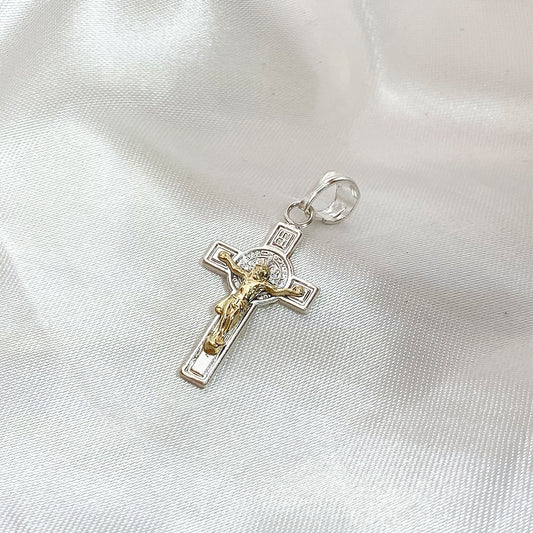 Silver Cross Pendant with Gold 28mm.