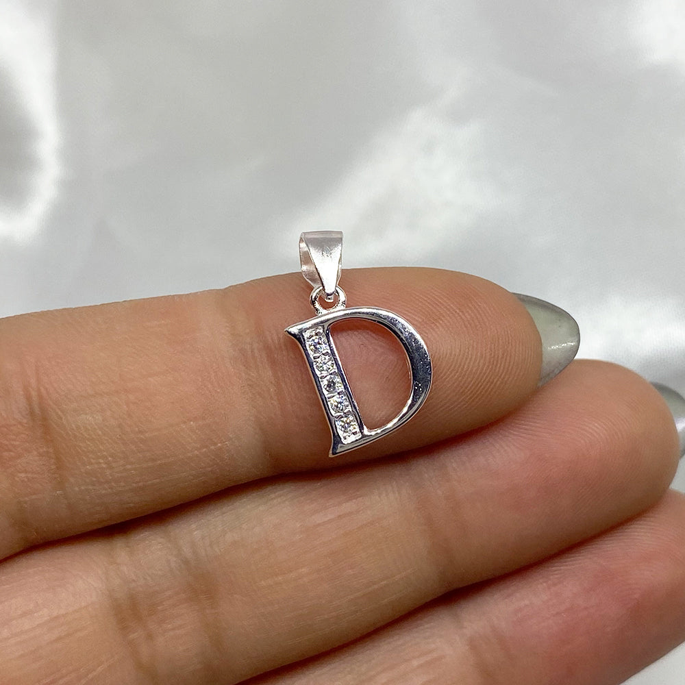 Zircon Letter Pendant DEF in Silver