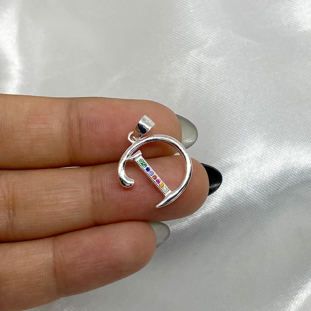 Colgante Letra Arcoíris D-E-F en Plata