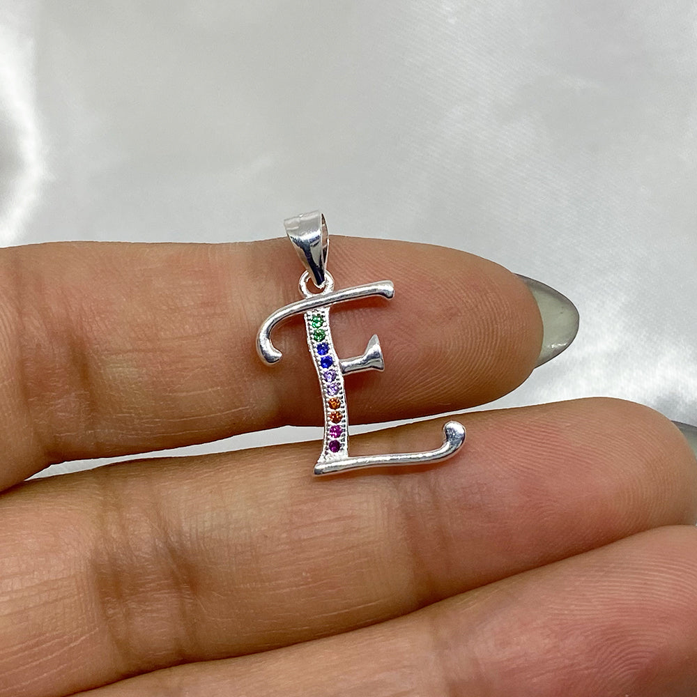 Colgante Letra Arcoíris D-E-F en Plata