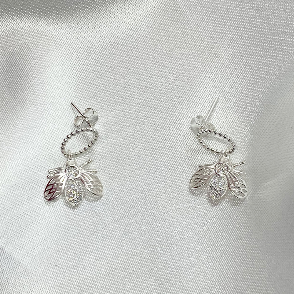 Silver bee earrings