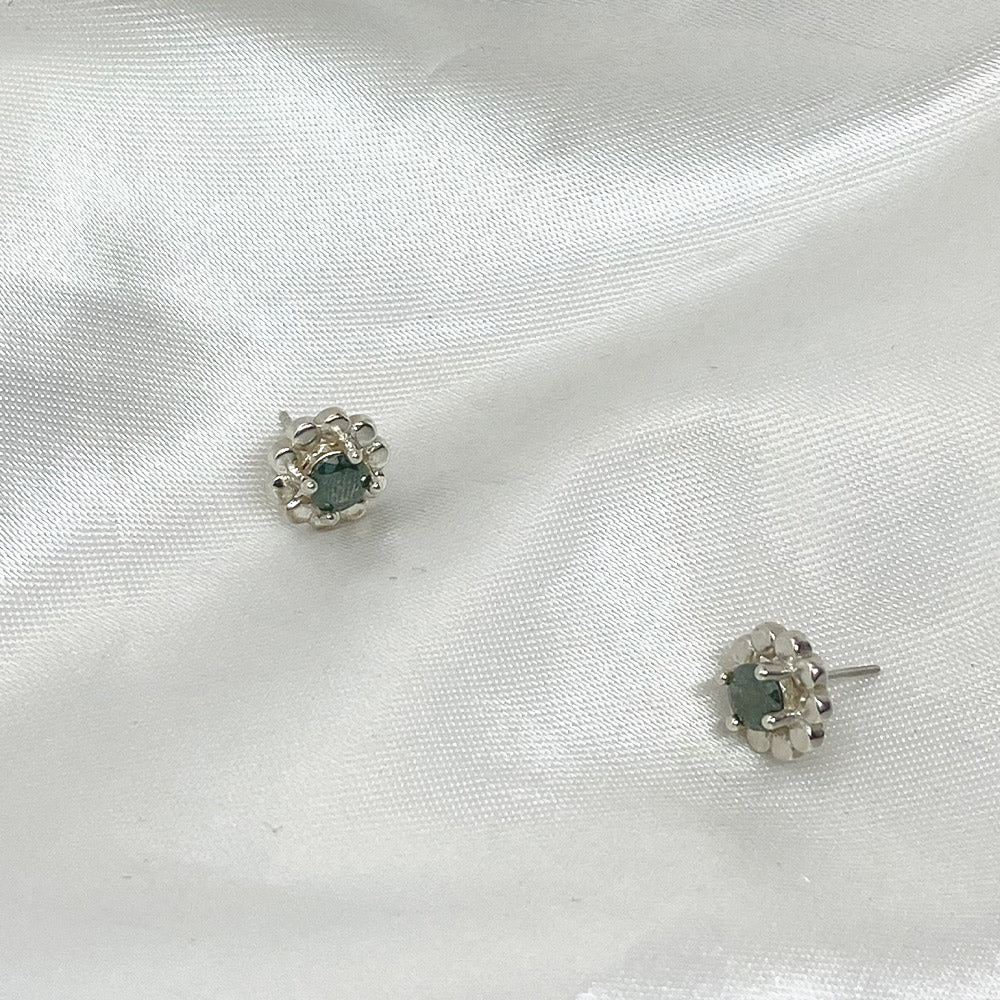 Silver Emerald Flower Earrings