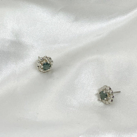 Silver Emerald Flower Earrings
