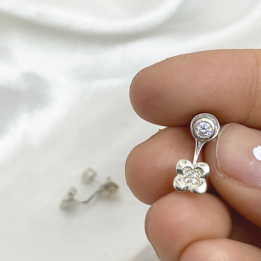 Silver Flower Zircon Earrings