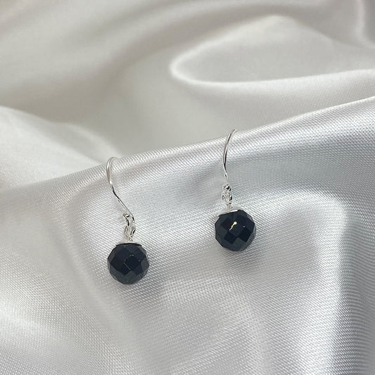 Black Ball Arco Earrings in Silver