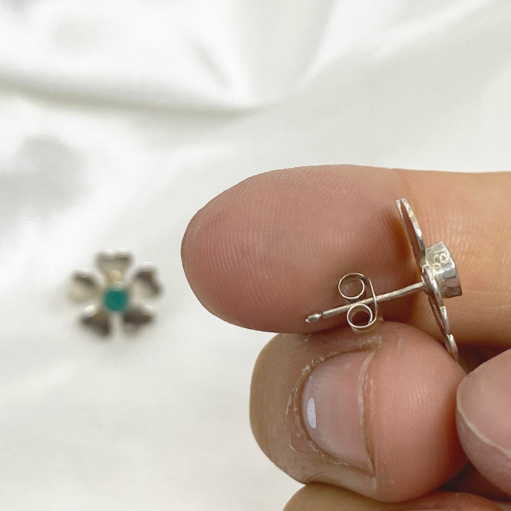 Silver Malachite Flower Earrings