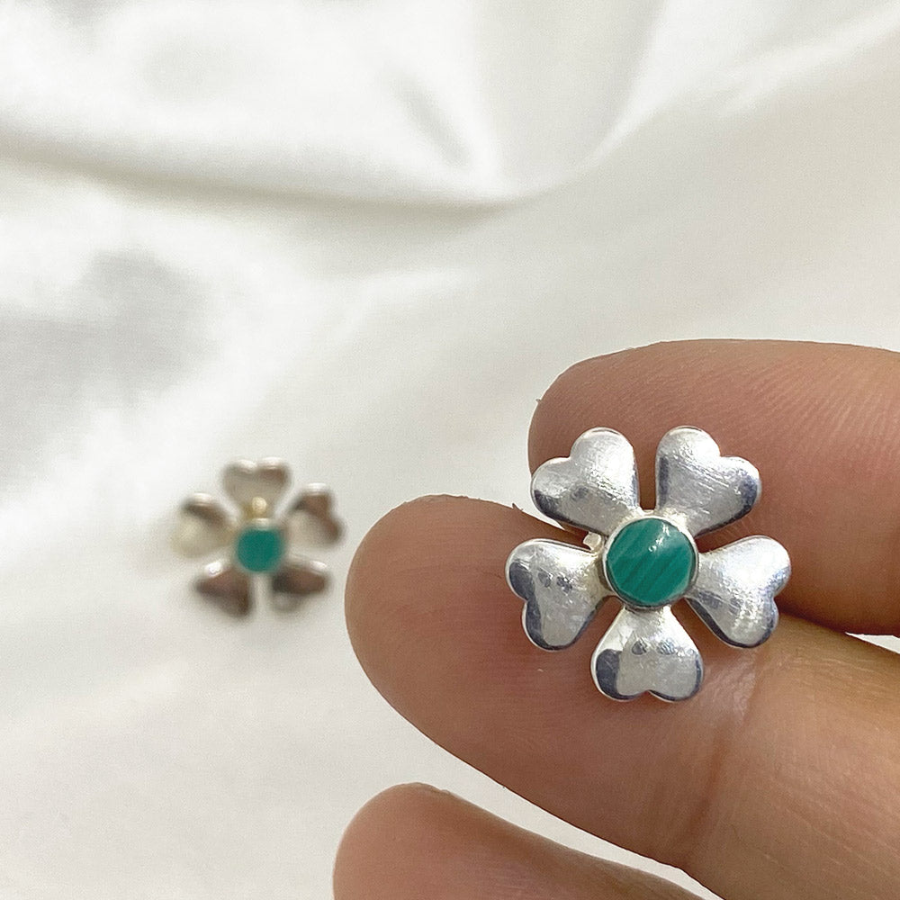 Silver Malachite Flower Earrings