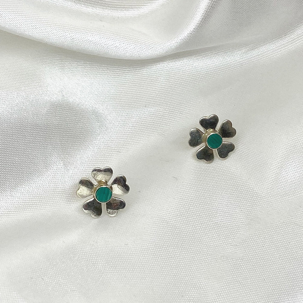 Silver Malachite Flower Earrings