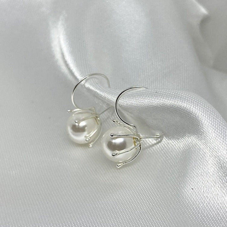 Pearl Pistil Earrings with Silver Bow