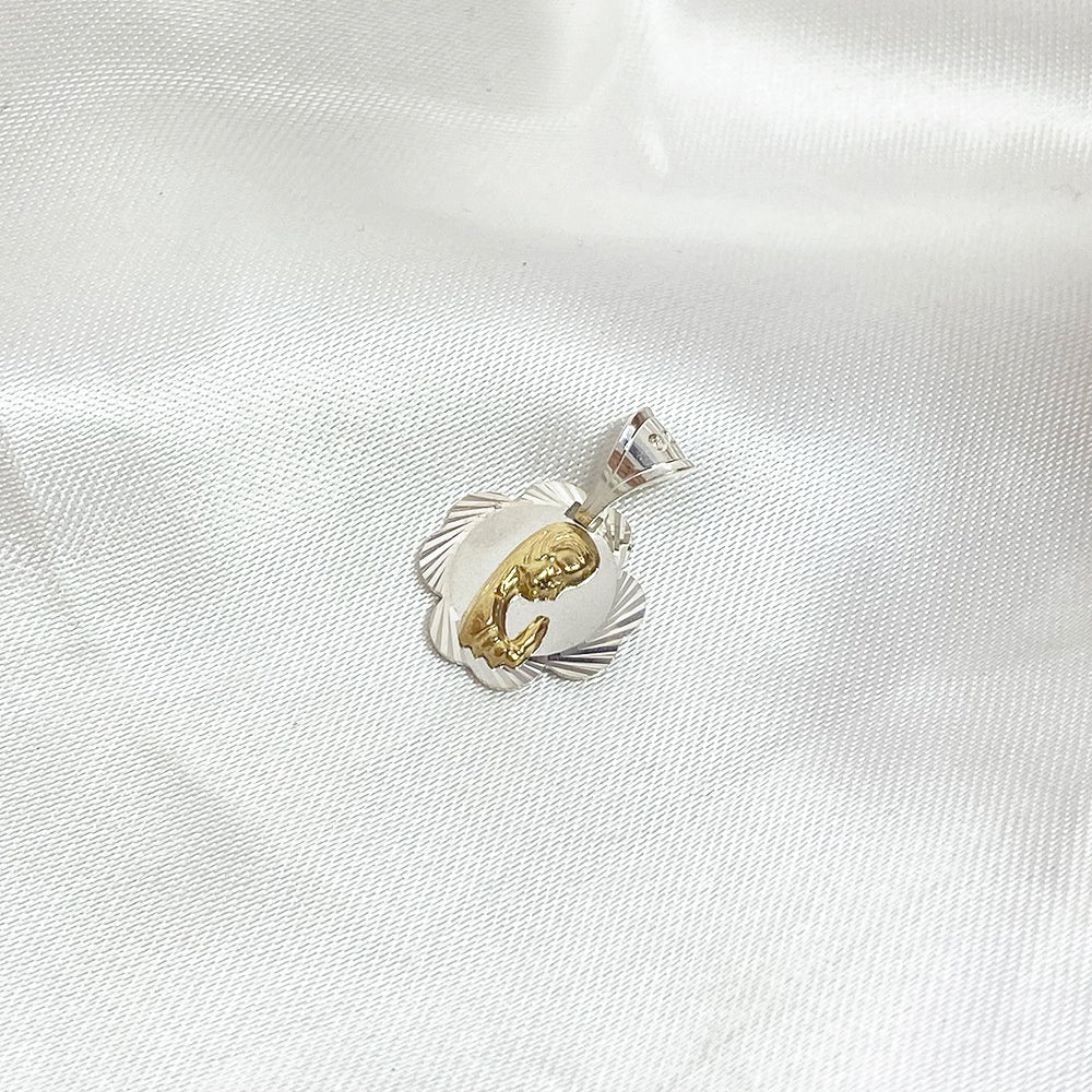 Silver Virgin Girl Pendant with Gold 21mm.