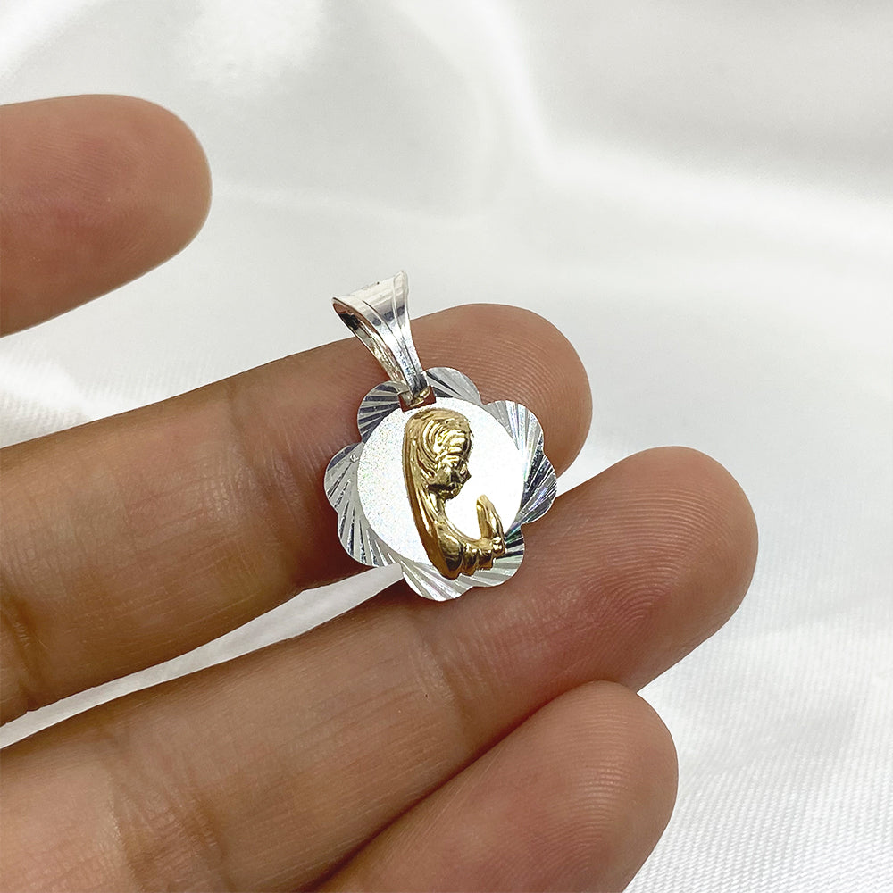 Silver Virgin Girl Pendant with Gold 21mm.